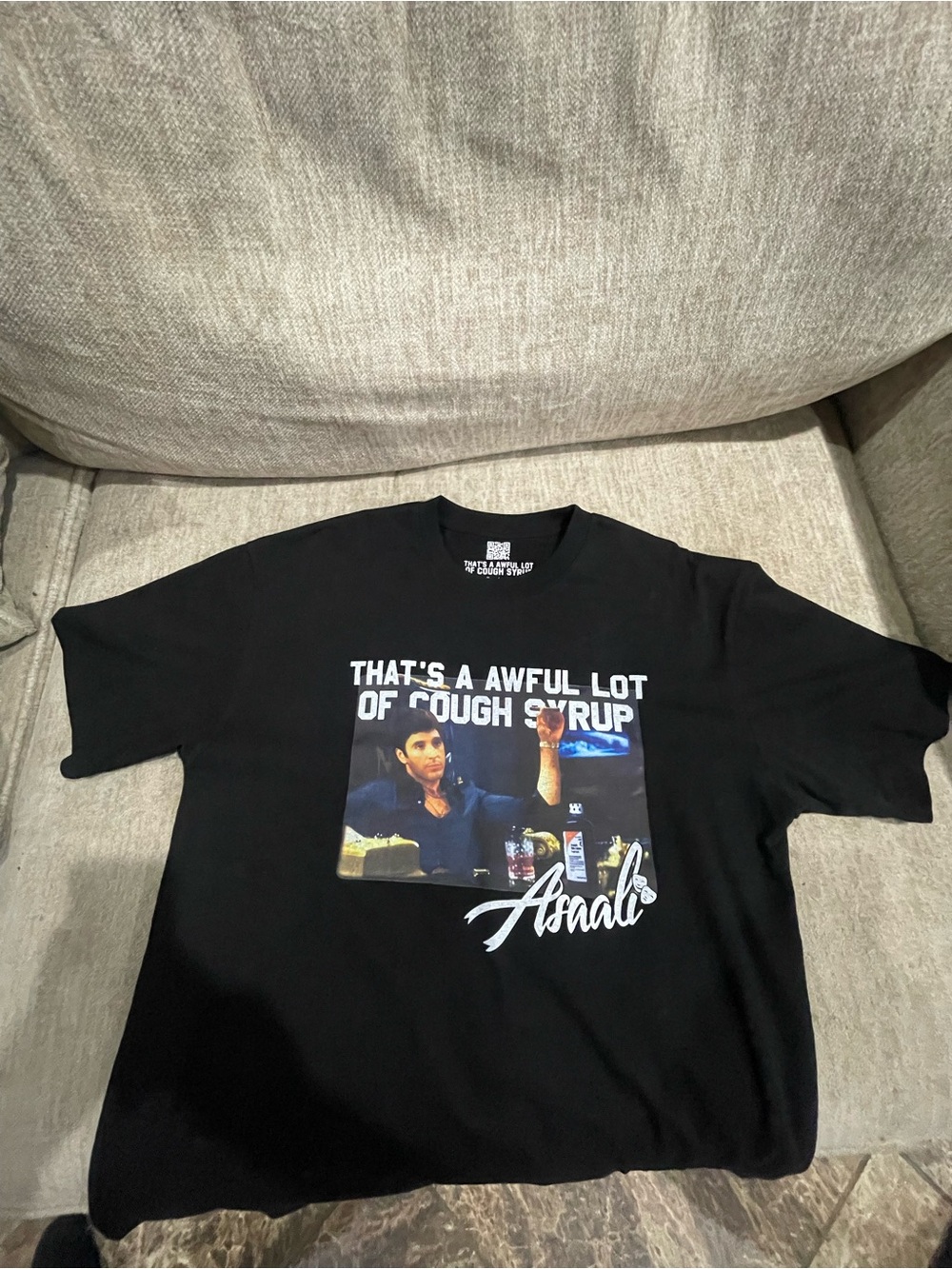 Asali Black Graphic Short Sleeve Tee - 'That's a Awful Lot of Cough Syrup'